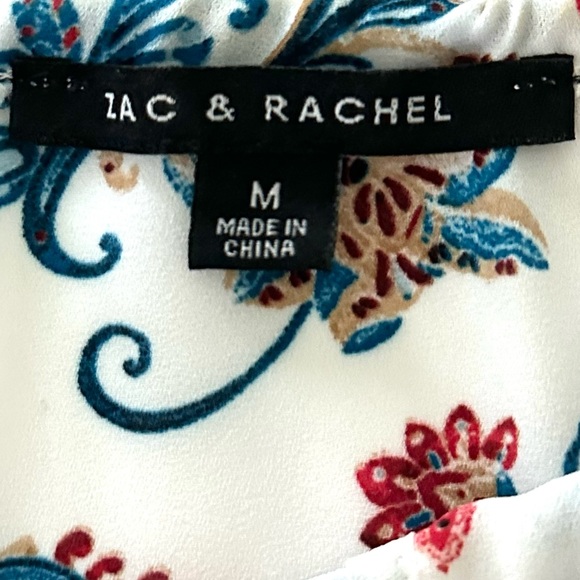 Zac & Rachel Floral Paisley Blouse White, Blue, & Red Tunic Top Size M - Picture 7 of 10